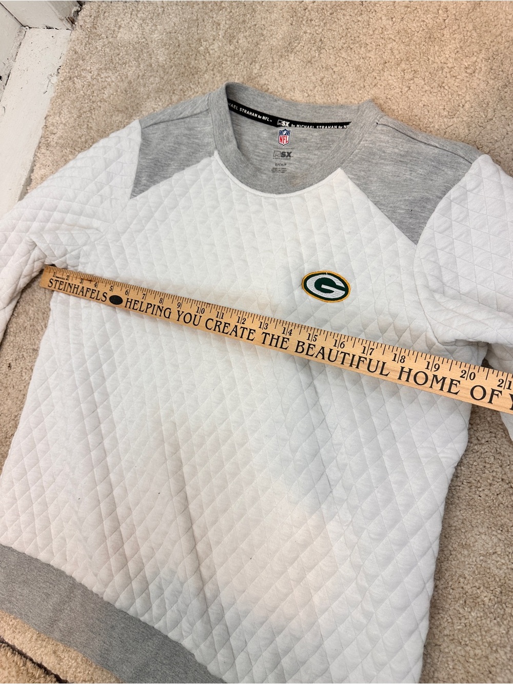 Green Bay Packers NFL Michael Strahan Quilted Sweatshirt Womens Small Gray White - Picture 8 of 10